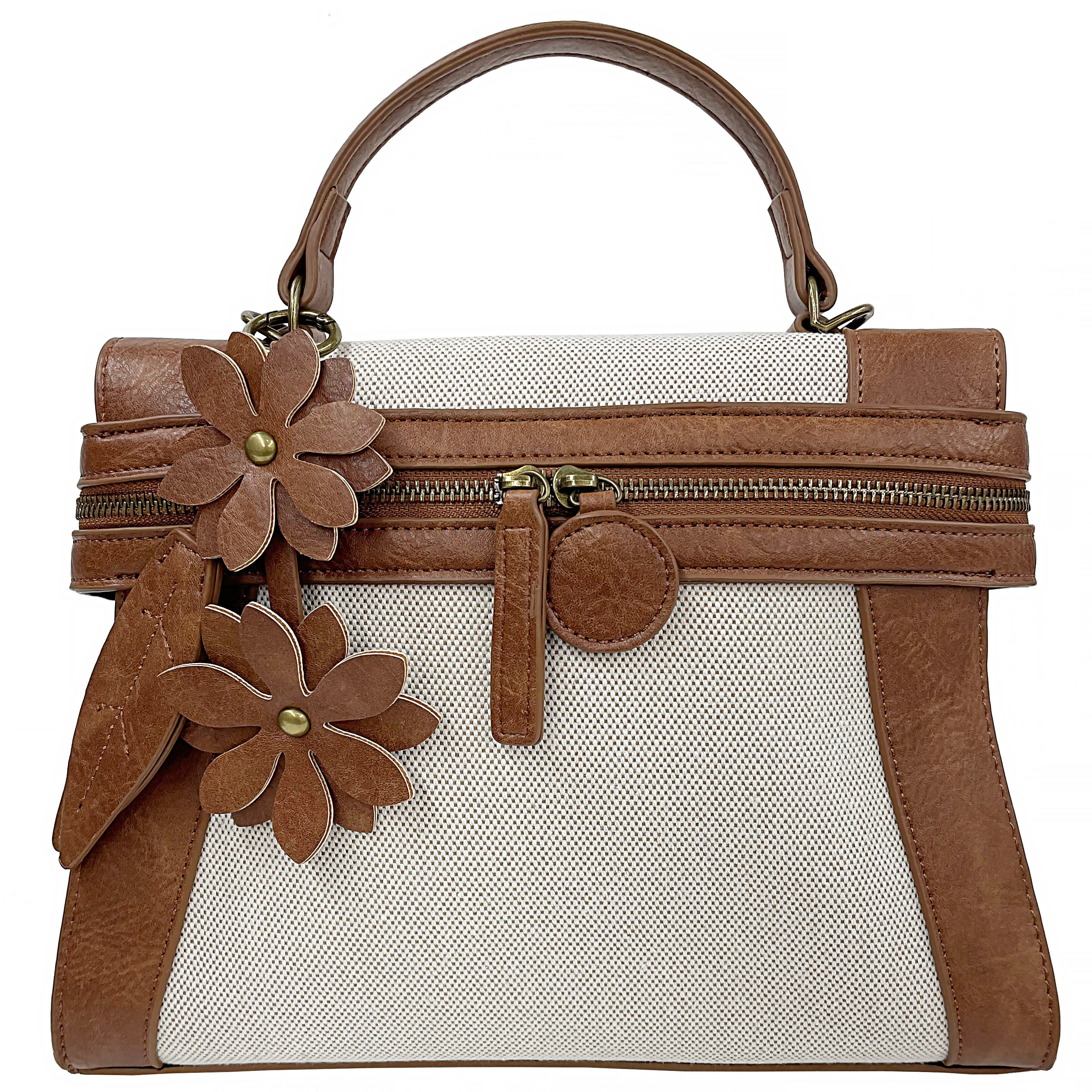 Emma Brown Linen Flower | Crossbody Bag
