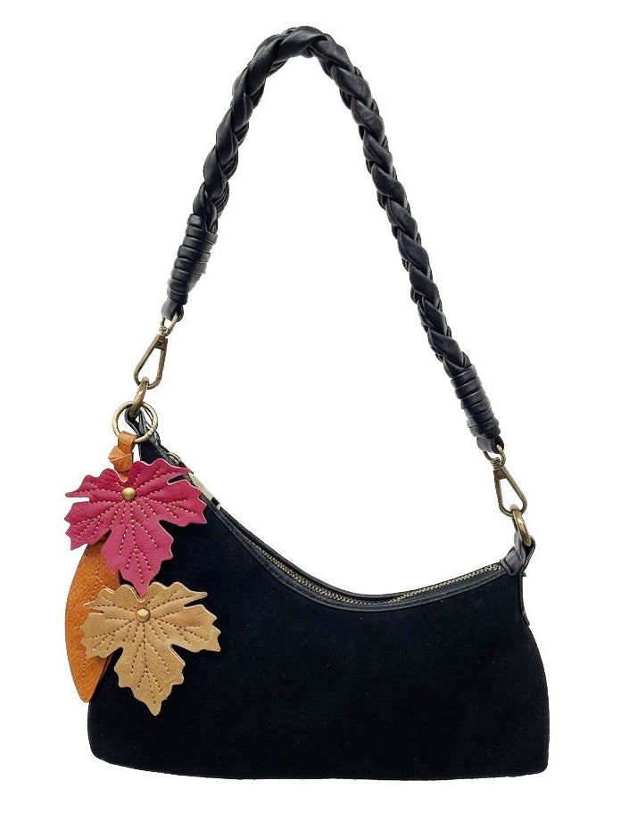 Riley Black Suede Leaf | Crossbody Bag