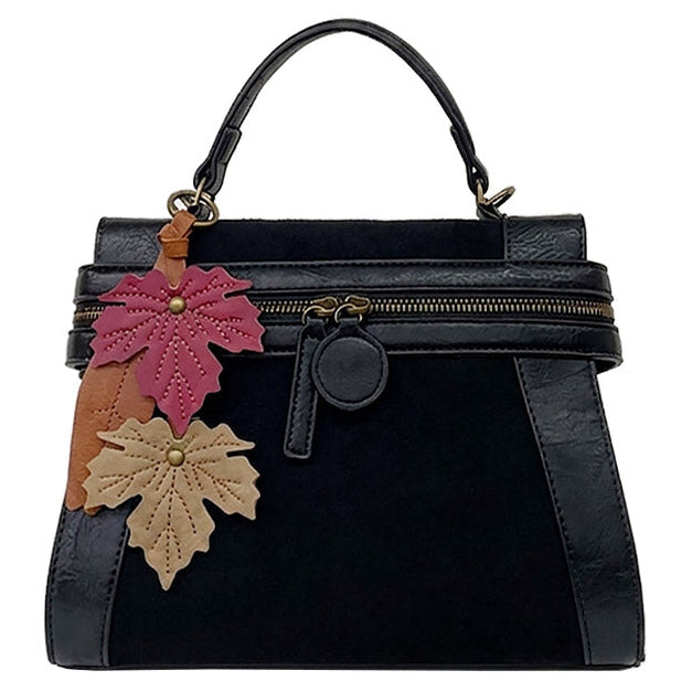 Emma Black Suede Leaf | Crossbody Bag