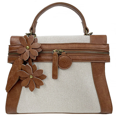 Emma Brown Linen Flower | Crossbody Bag