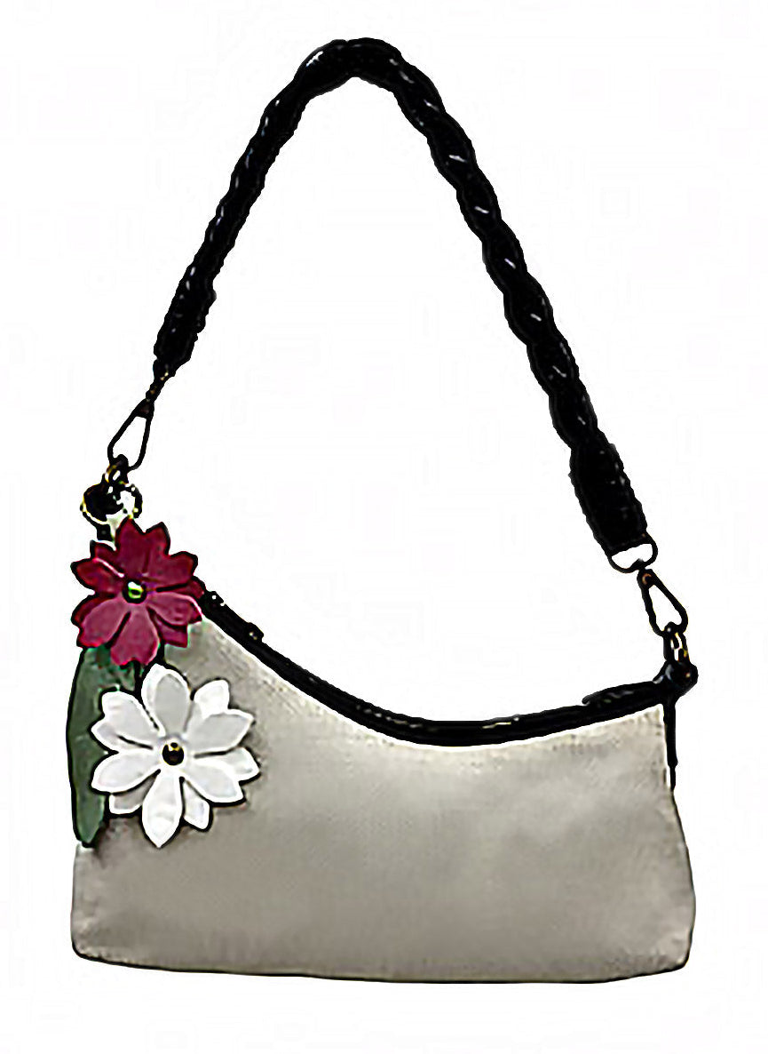 Riley Black Linen Flower | Crossbody Bag