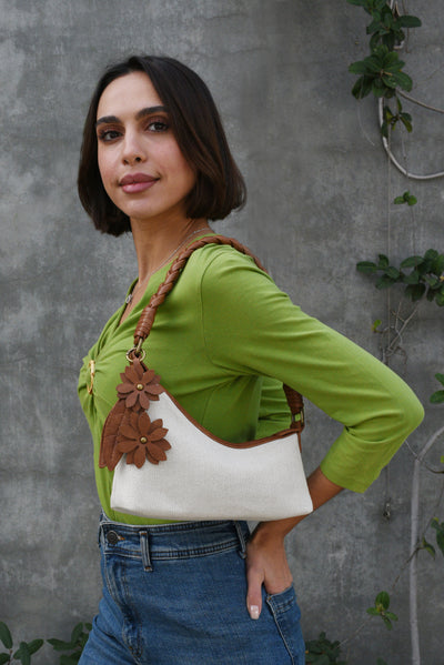 Riley Brown Linen Flower | Crossbody Bag