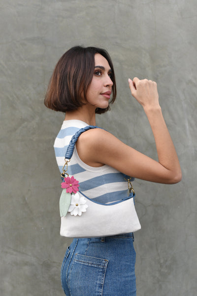 Riley Navy Linen Flower | Crossbody Bag